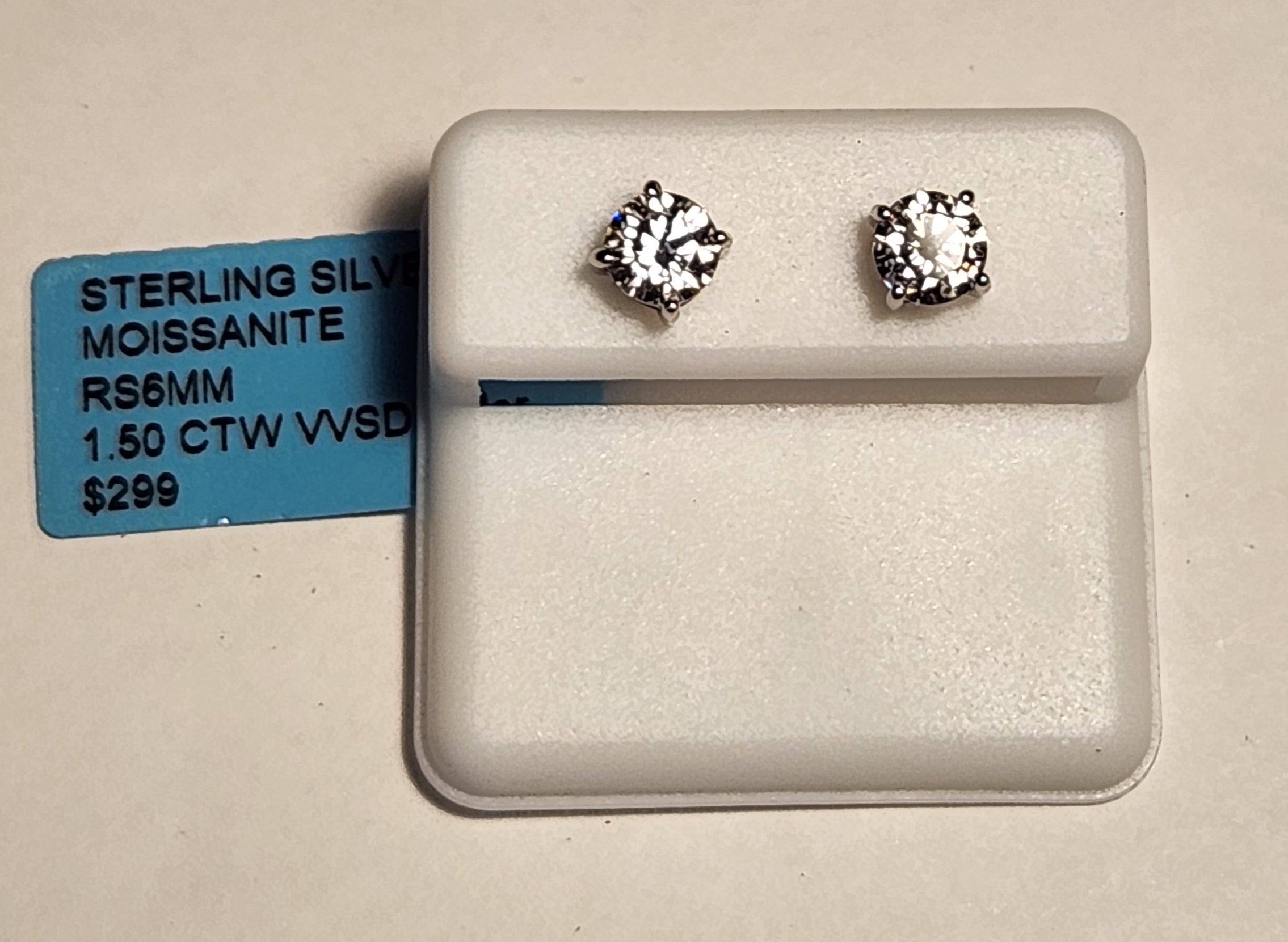 sterling silver 925  1.50 ctw 6 mm moissanite stud earrings