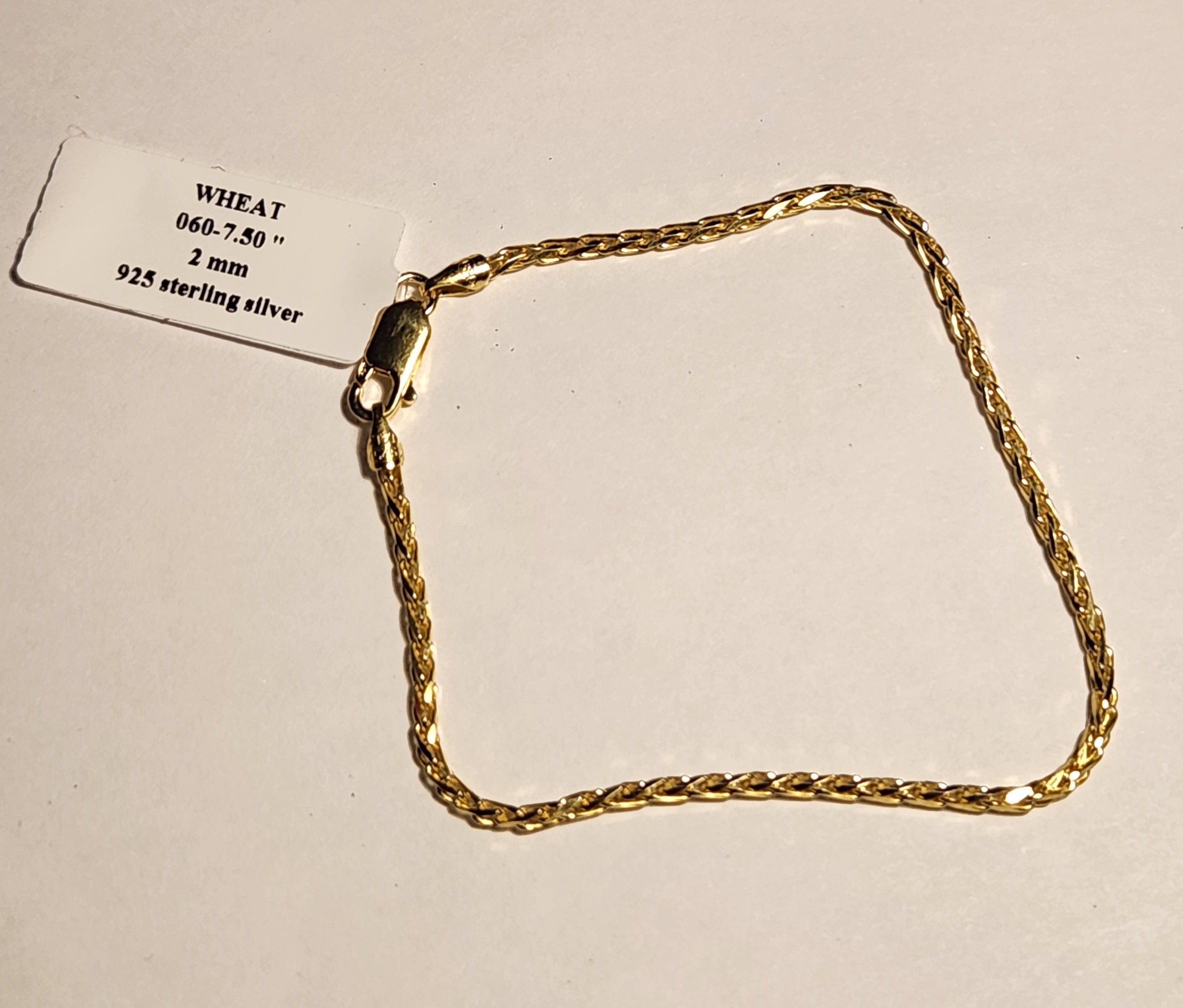 7.5 " Gold plated over 925 sterling silver bracelet   2 mm