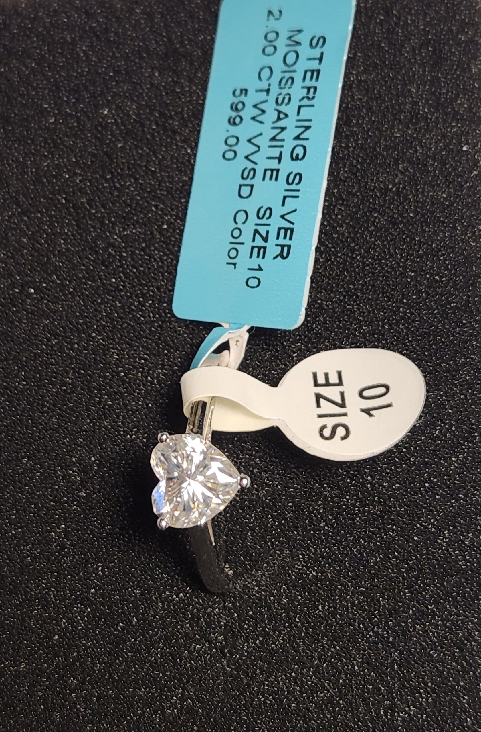 sterling silver 925   2.00 ctw heart shaped moissanite ring size 10